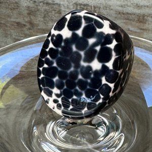 Vintage Chunky Plastic Mottled Black and White Statement Ring